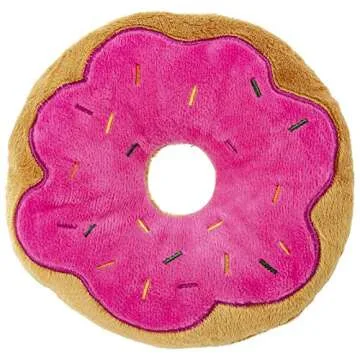 Giftable World 6 Inch Plush Pet Toy Sprinkled Strawberry Donut with Squeaker Dog Chew Toy
