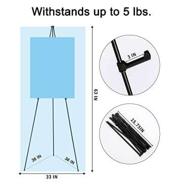 SIGN-W Easel Stand for Display Wedding Sign & Poster - 63 Inches Tall Easels for Display - with Bag Collapsable Portable Poster Easle - Large Floor Adjustable Metal Painting Easel Tripod Black