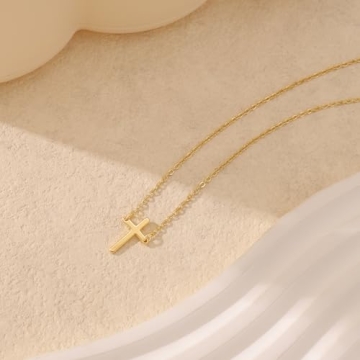 14k Gold Plated Cross Necklace for Women - Dainty & Elegant
