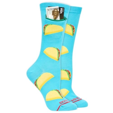 Pocket Socks Fashion Print Crew Socks for Women & Men - Anti Theft Novelty Socks w/Hidden Zipper Sta...