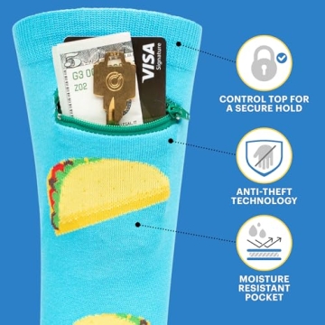 Pocket Socks with Zipper for Travel ID, Keys, Cash