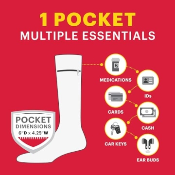 Pocket Socks with Zipper for Travel ID, Keys, Cash