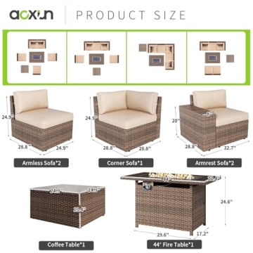 Aoxun 7-Piece Patio Furniture Set with Fire Pit