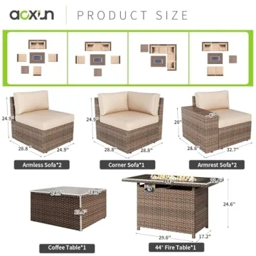 Aoxun 7-Piece Patio Furniture Set with Fire Pit