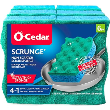 O-Cedar Scrunge Scrub Sponge Pack of 6 - Non-Scratch & Odor-Resistant