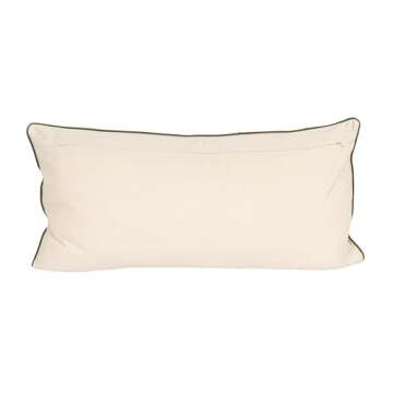Creative Co-Op White Rectangle Cotton Pillow with Embroidered Green Ferns