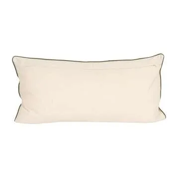 Creative Co-Op White Rectangle Cotton Pillow with Embroidered Green Ferns