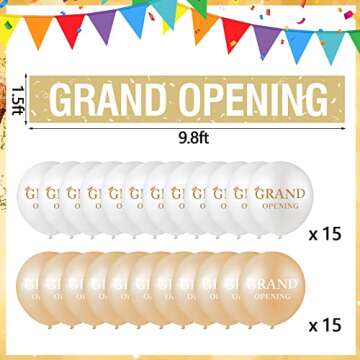 Grand Opening Banner with 30 Latex Balloons for Events