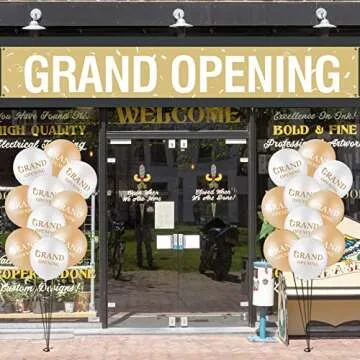 Grand Opening Banner with 30 Latex Balloons for Events