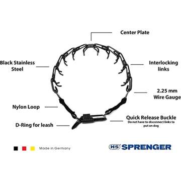 Herm. Sprenger Black Stainless Steel Prong Dog Training Collar with Quick Release Buckle Ultra-Plus ...