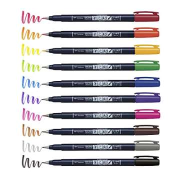 Tombow Fudenosuke Brush Pens 10-Pack for Art and Calligraphy