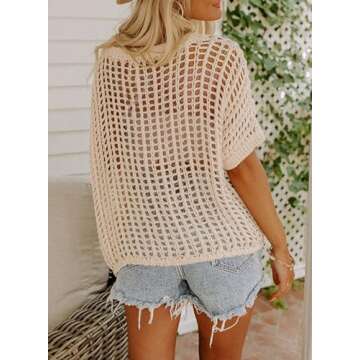Dokotoo Womens Fashion Spring Summer Tops 2025 Short Sleeve Crochet Hollow Out Sweaters Scoop Neck L...