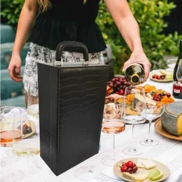 Leather Wine Box - 2 Bottle Gift Carrier for Wine Lovers