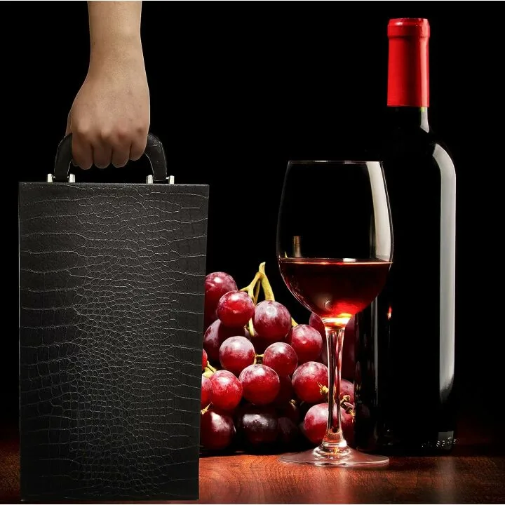 Leather Wine Box - 2 Bottle Gift Carrier for Wine Lovers