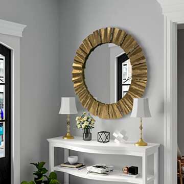Gold Mirror, Handcrafted Round Wall Mirrors Decorative Modern Wall-Mounted Mirrors for Living Room, ...