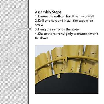 Gold Mirror, Handcrafted Round Wall Mirrors Decorative Modern Wall-Mounted Mirrors for Living Room, Entryway, Foyer, Hallway, Bedroom, 32IN Large Wall Mirror