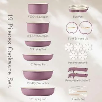 CAROTE 19pcs Pots and Pans Set, Nonstick Cookware Set Detachable Handle, Induction Kitchen Cookware ...