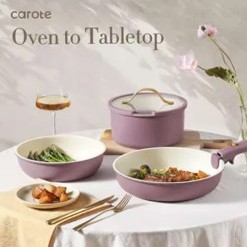 CAROTE 19pcs Pots and Pans Set, Nonstick Cookware Set Detachable Handle, Induction Kitchen Cookware Sets Non Stick with Removable Handle, RV Cookware Set, Gold and Purple