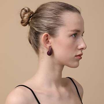 Apsvo Burgundy Earrings Chunky Earrings for Women, Lightweight Teardrop Drop Dangling Statement Trendy Jewelry