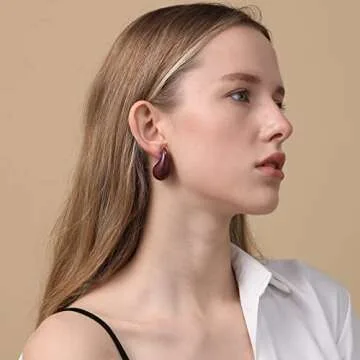 Apsvo Burgundy Earrings Chunky Earrings for Women, Lightweight Teardrop Drop Dangling Statement Trendy Jewelry