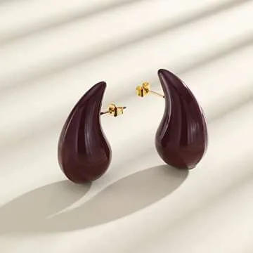 Apsvo Burgundy Earrings Chunky Earrings for Women, Lightweight Teardrop Drop Dangling Statement Trendy Jewelry