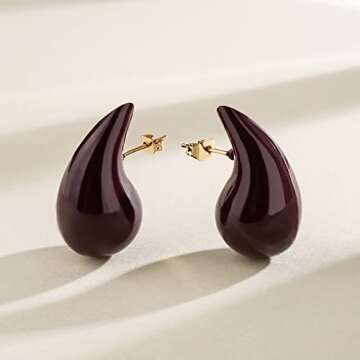 Apsvo Burgundy Earrings Chunky Earrings for Women, Lightweight Teardrop Drop Dangling Statement Trendy Jewelry