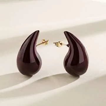Apsvo Burgundy Earrings Chunky Earrings for Women, Lightweight Teardrop Drop Dangling Statement Trendy Jewelry