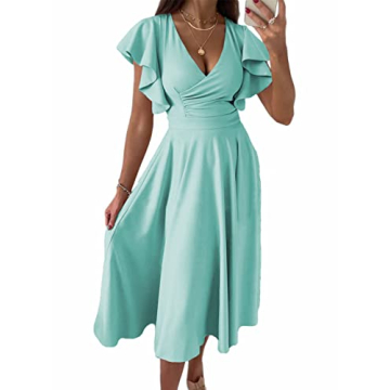 Dokotoo Women's Midi Formal Wedding Guest Dress V Neck Elegant Party Dress