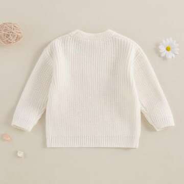 Baby Girl Winter Clothes Toddler Bow Embroidered Sweater Knit Sweatshirt Long Sleeve Crewneck Pullover Knitwear (White, 18-24 Months)