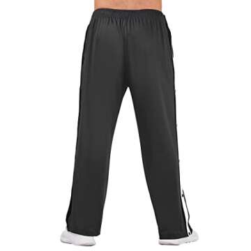 Deyeek Men's Tear Away Basketball Pants High Split Snap Button Casual Post-Surgery Sweatpants with Pockets Black