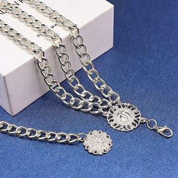 Suyi Silver Chain Belts for Women Waist Chain Belt Multilayer Body Belly Chain Plus Size 130CM Silver