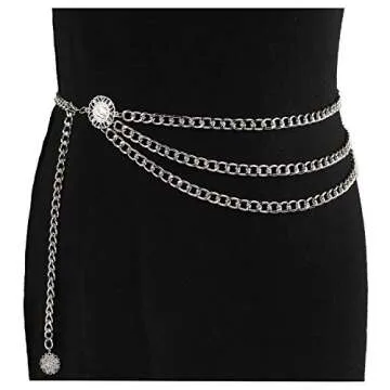 Suyi Silver Chain Belts for Women Waist Chain Belt Multilayer Body Belly Chain Plus Size 130CM Silver