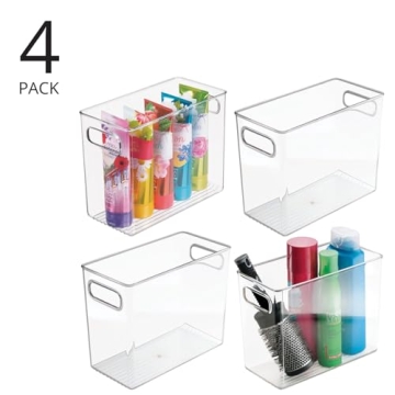 mDesign Clear Stackable Storage Bins - 4 Pack Essential