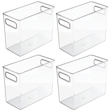 mDesign Clear Stackable Storage Bins - 4 Pack Essential