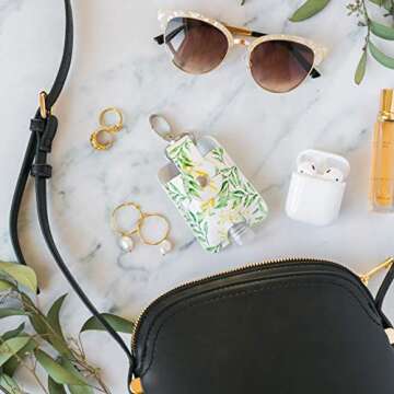 VENTURED LIVING Vegan Leather Hand Sanitizer Holder Keychain Set - Floral Travel Set of 2