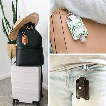 Vegan Leather Hand Sanitizer Holder Keychain Set - Floral Style