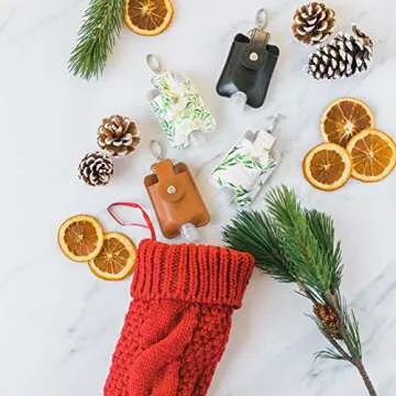 Vegan Leather Hand Sanitizer Holder Keychain Set - Floral Style