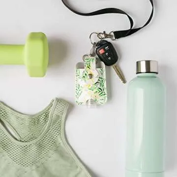 Vegan Leather Hand Sanitizer Holder Keychain Set - Floral Style