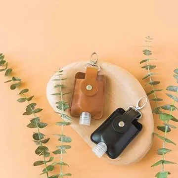 Vegan Leather Hand Sanitizer Holder Keychain Set - Floral Style