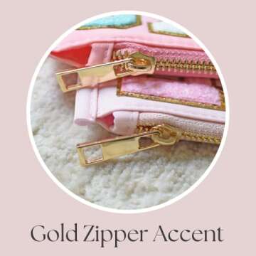 Clear Pouch with Patches, Varsity Letter Patches, Personalized Gift, Clear Bag, Makeup Bag, Snack Bag Pouch for Travel (Teach (ivory))