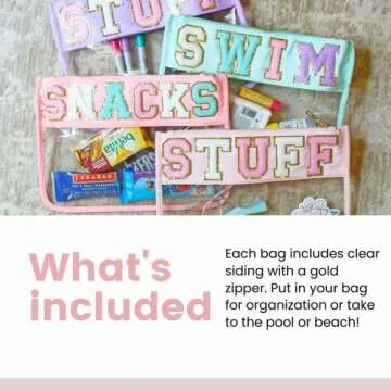 Clear Pouch with Patches, Varsity Letter Patches, Personalized Gift, Clear Bag, Makeup Bag, Snack Bag Pouch for Travel (Teach (ivory))