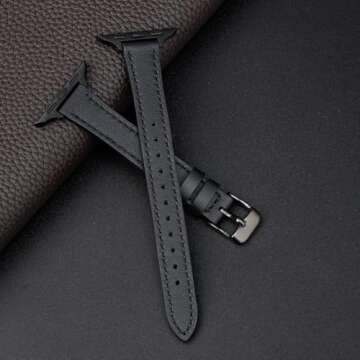 STIROLL Slim Leather Bands Compatible with Apple Watch Band 38mm 40mm 41mm 42mm(Series 10), Top Grai...