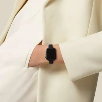 STIROLL Slim Leather Bands Compatible with Apple Watch Band 38mm 40mm 41mm 42mm(Series 10), Top Grain Leather Watch Thin Wristband for iWatch Ultra SE Series 10/9/8/7/6/5/4/3/2/1(Black with Black)