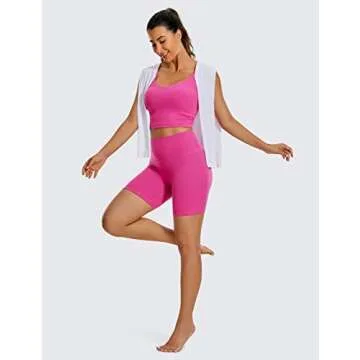 CRZ YOGA Womens ButterLuxe Biker Shorts 6 Inches - High Waisted Workout Running Volleyball Spandex Yoga Hibiscus Purple Medium