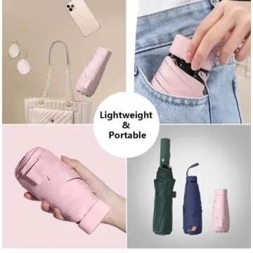 ESUFEIR Mini Travel Sun Umbrella for Purse With Case,Small Compact UV Umbrella Protection Sun,Lightweight Portable Parasol Umbrella Windproof for Women Men Kids (Pink)