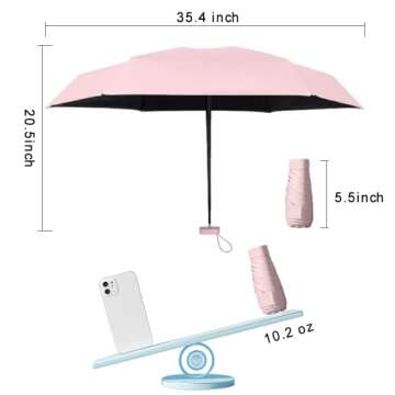 ESUFEIR Mini Travel Sun Umbrella for Purse With Case,Small Compact UV Umbrella Protection Sun,Lightweight Portable Parasol Umbrella Windproof for Women Men Kids (Pink)