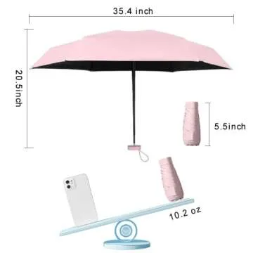 ESUFEIR Mini Travel Sun Umbrella for Purse With Case,Small Compact UV Umbrella Protection Sun,Lightweight Portable Parasol Umbrella Windproof for Women Men Kids (Pink)