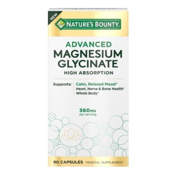 Nature's Bounty High Absorption Magnesium Glycinate, Supports Calm & Relaxed Mood, Heart, Nerves, Mu...