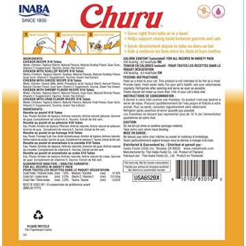 INABA Churu Cat Treats - Grain-Free Creamy Purée, Chicken Variety - Healthy Hydration and Fun for C...