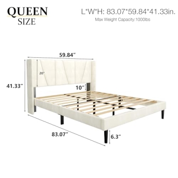 HAOARA Queen Velvet Upholstered Bed Frame with Headboard